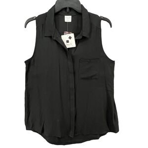 Cozy Casual Top Womens S Black Sleeveless Button Up High Low Blouse Minimalist